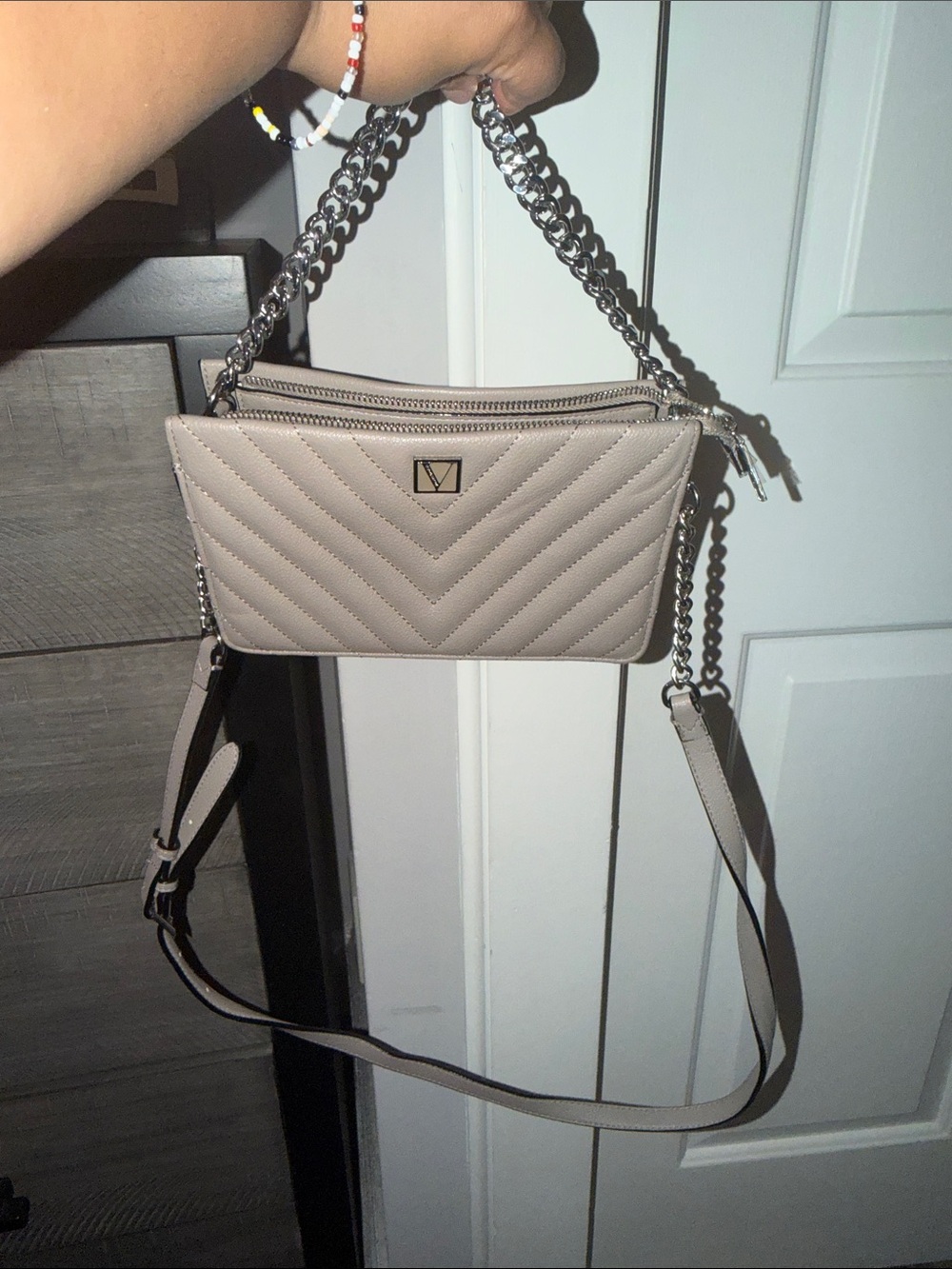 Victoria's Secret Taupe Quilted Chain Crossbody